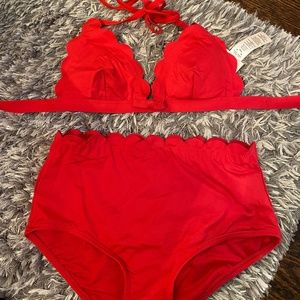 Kate Spade ♠️ high waisted red scalloped bikini set